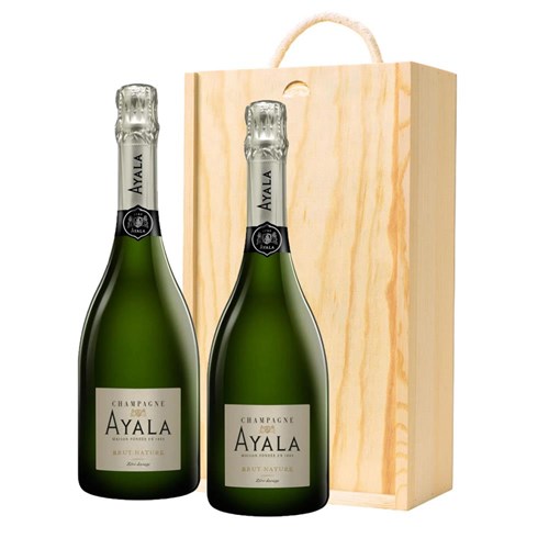 Ayala Brut Nature Champagne 75cl Double Pine Wooden Gift Boxed (2x75cl)